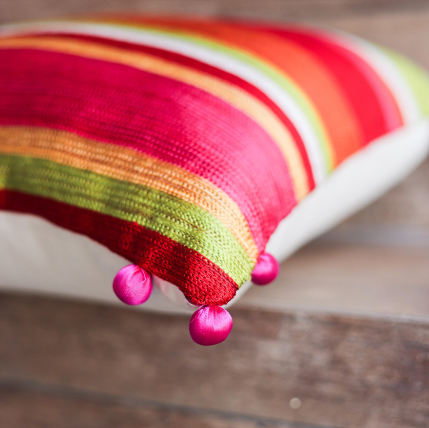 Vibrant Multi-Stripe Cushion Cover - 12x12 Inches (CD)