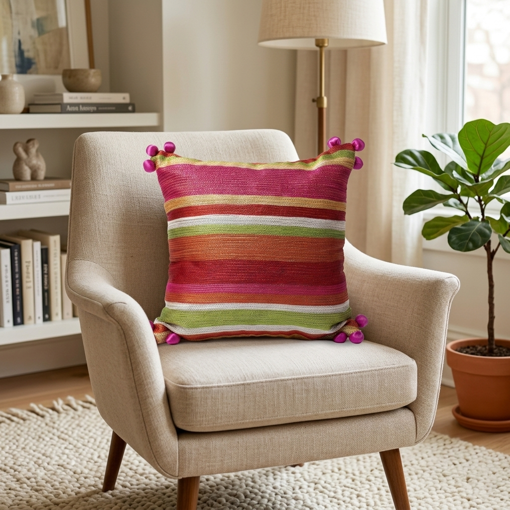 Vibrant Multi-Stripe Cushion Cover - 12x12 Inches (CD)