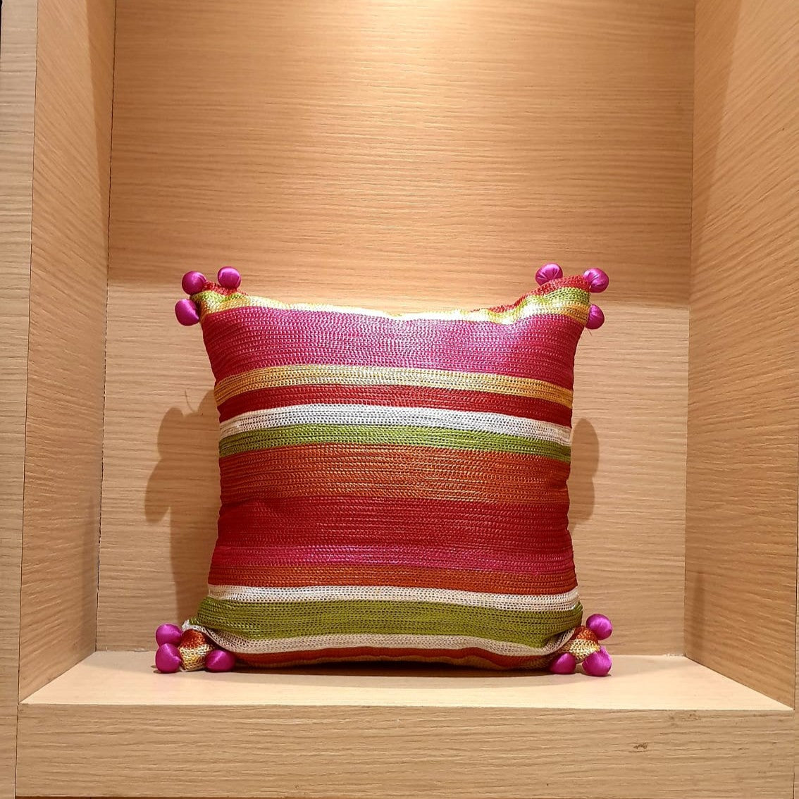 Vibrant Multi-Stripe Cushion Cover - 12x12 Inches (CD)