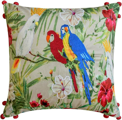 Tropical Parrot & Floral Cushion Cover - 12x12 Inches (CD)