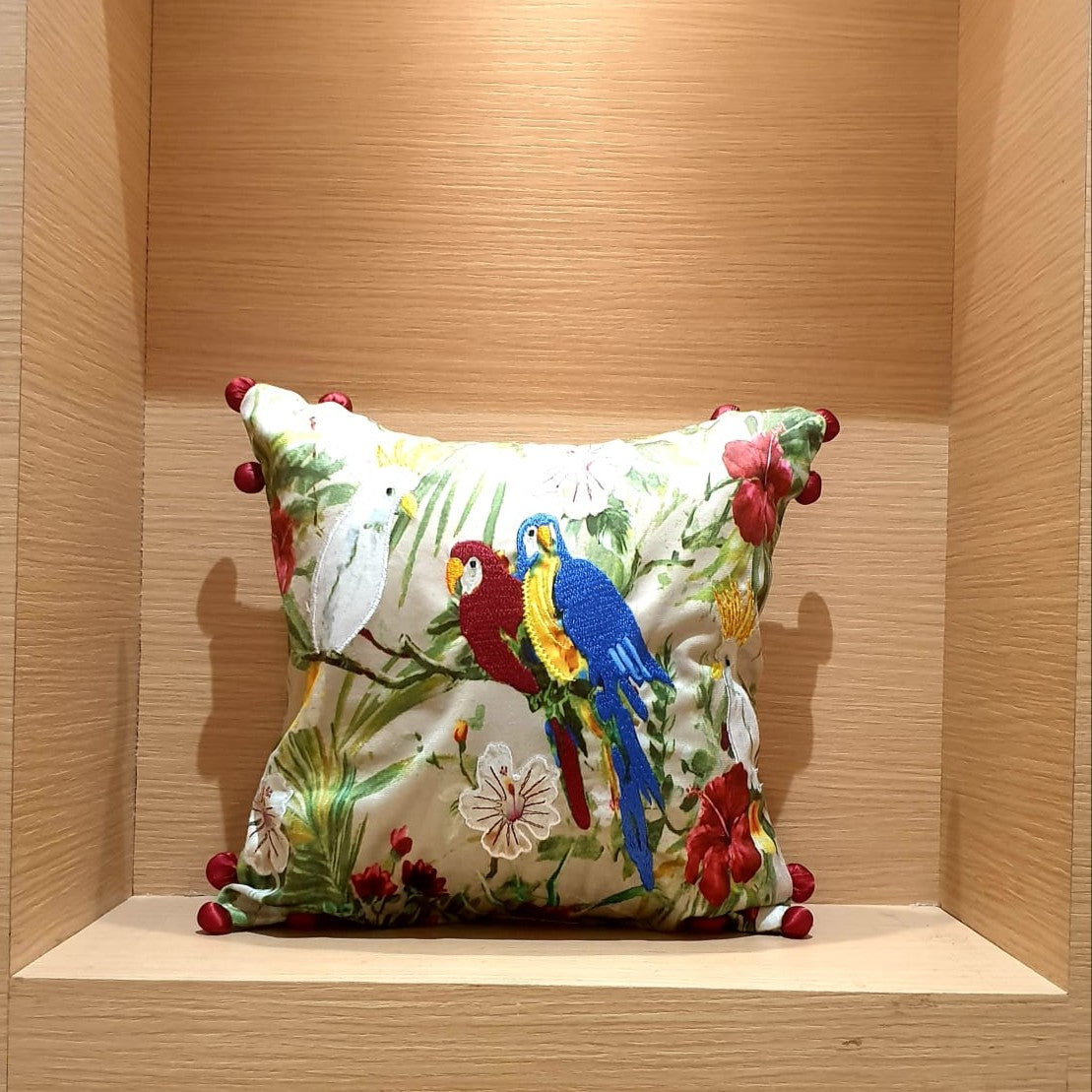 Tropical Parrot & Floral Cushion Cover - 12x12 Inches (CD)