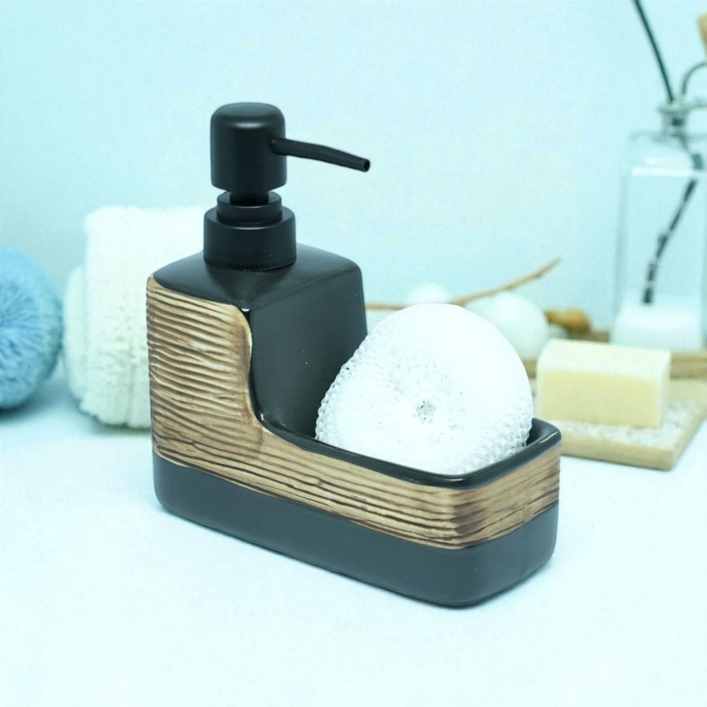Integrated Scrubber Caddy Series Ceramic Soap Dispenser (W)