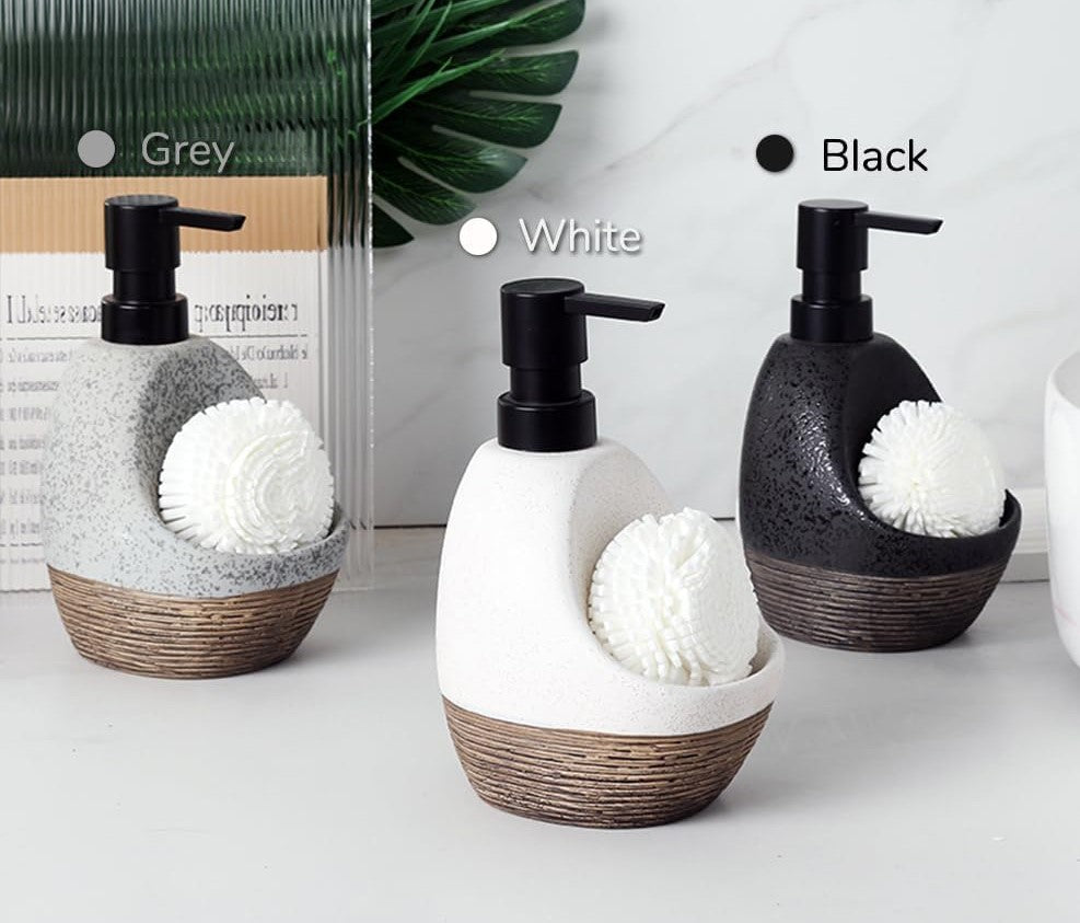 Artisanal Ribbed Textured Ceramic Soap Dispenser (W)