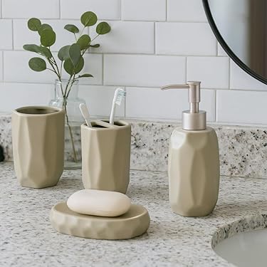 The Prism Bathroom Accessory Set - 1 Soap Dispenser + Toothbrush Holder + 1 Tumblers + 1 Soap Dish (W)