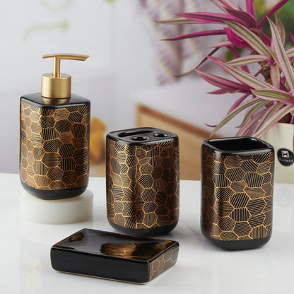 Geometric Honeycomb Bathroom Accessory Set - 1 Soap Dispenser + Toothbrush Holder + 1 Tumblers + 1 Soap Dish (W)