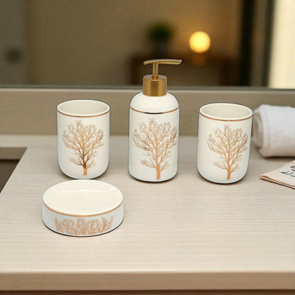 Luxe Branch Bathroom Accessory Set - 1 Soap Dispenser + Toothbrush Holder + 1 Tumblers + 1 Soap Dish (W)