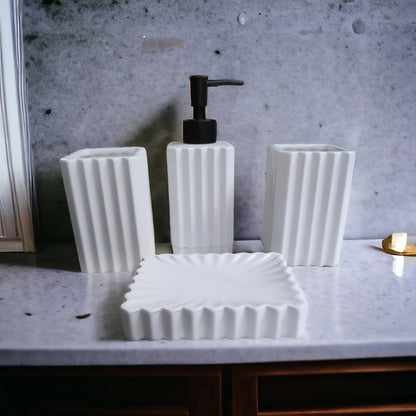 The Linear Luxe Bathroom Accessory Set - 1 Soap Dispenser + Toothbrush Holder + 1 Tumblers + 1 Soap Dish (W)
