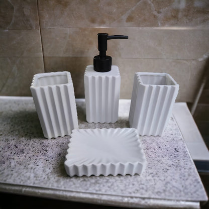 The Linear Luxe Bathroom Accessory Set - 1 Soap Dispenser + Toothbrush Holder + 1 Tumblers + 1 Soap Dish (W)