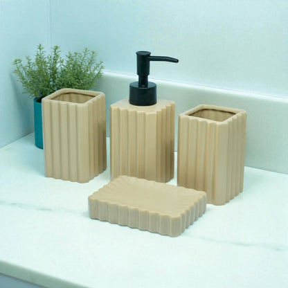 The Linear Luxe Bathroom Accessory Set - 1 Soap Dispenser + Toothbrush Holder + 1 Tumblers + 1 Soap Dish (W)