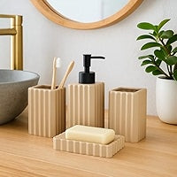 The Linear Luxe Bathroom Accessory Set - 1 Soap Dispenser + Toothbrush Holder + 1 Tumblers + 1 Soap Dish (W)