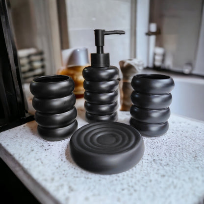The 3D Orbit Bathroom Accessory Set - 1 Soap Dispenser + Toothbrush Holder + 1 Tumblers + 1 Soap Dish (W)