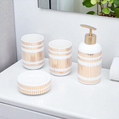 Elementa Bathroom Accessories Set - 1 Soap Dispenser + Toothbrush Holder + 1 Tumblers + 1 Soap Dish (W)