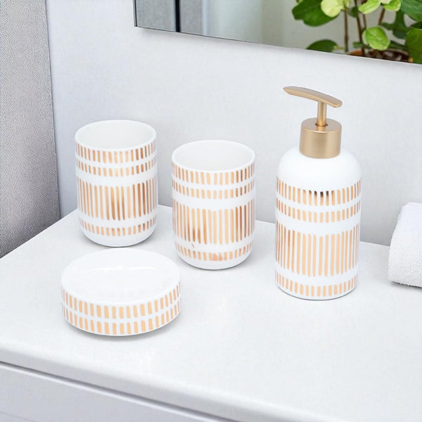 Elementa Bathroom Accessories Set - 1 Soap Dispenser + Toothbrush Holder + 1 Tumblers + 1 Soap Dish (W)