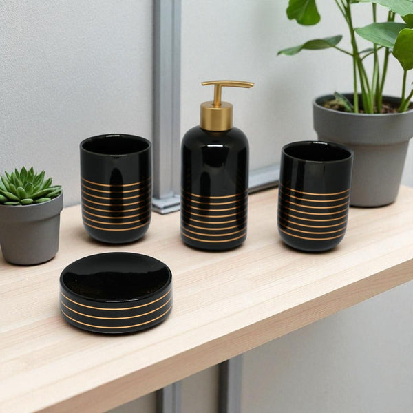 ModaCurve Vanity Bathroom Accessories Set - 1 Soap Dispenser + Toothbrush Holder + 1 Tumblers + 1 Soap Dish (W)