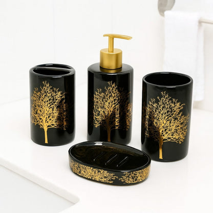 Nature-Inspired Bathroom Accessories Set - 1 Soap Dispenser + Toothbrush Holder + 1 Tumblers + 1 Soap Dish (W)