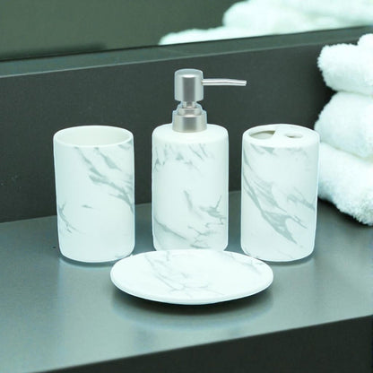 Luxe Bathroom Accessories Set - 1 Soap Dispenser + Toothbrush Holder + 1 Tumblers + 1 Soap Dish (W)