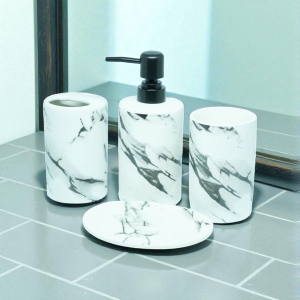 Lumina Bathroom Accessories Set - 1 Soap Dispenser + Toothbrush Holder + 1 Tumblers + 1 Soap Dish (W)
