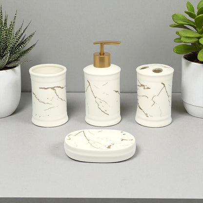 Elysian Marble Accents Bathroom Accessories Set - 1 Soap Dispenser + Toothbrush Holder + 1 Tumblers + 1 Soap Dish (W)