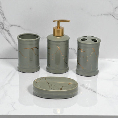 Elysian Marble Accents Bathroom Accessories Set - 1 Soap Dispenser + Toothbrush Holder + 1 Tumblers + 1 Soap Dish (W)