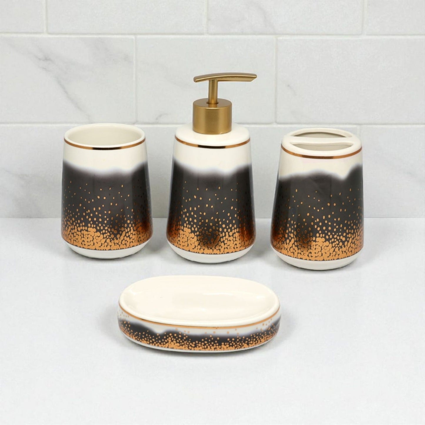 Abstract Nebula Bathroom Accessories Set - 1 Soap Dispenser + Toothbrush Holder + 1 Tumblers + 1 Soap Dish (W)