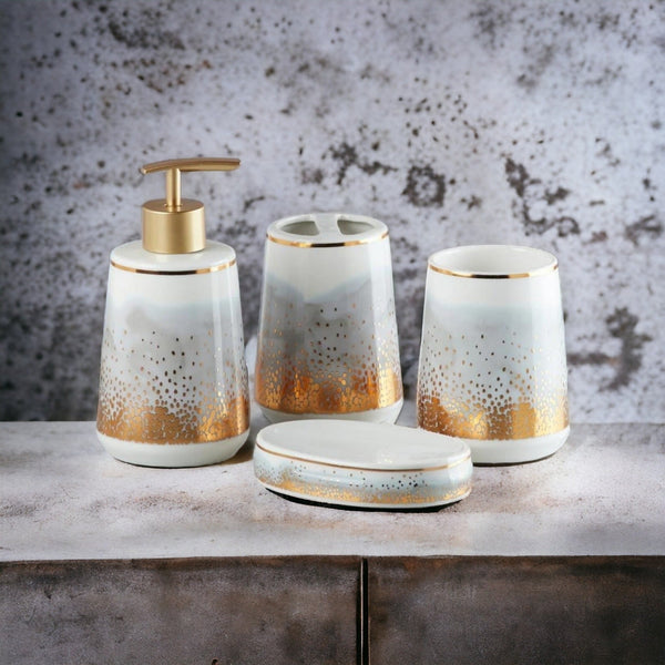 Abstract Nebula Bathroom Accessories Set - 1 Soap Dispenser + Toothbrush Holder + 1 Tumblers + 1 Soap Dish (W)