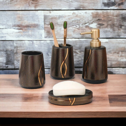 Monochrome Muse Bathroom Accessories Set - 1 Soap Dispenser + Toothbrush Holder + 1 Tumblers + 1 Soap Dish (W)