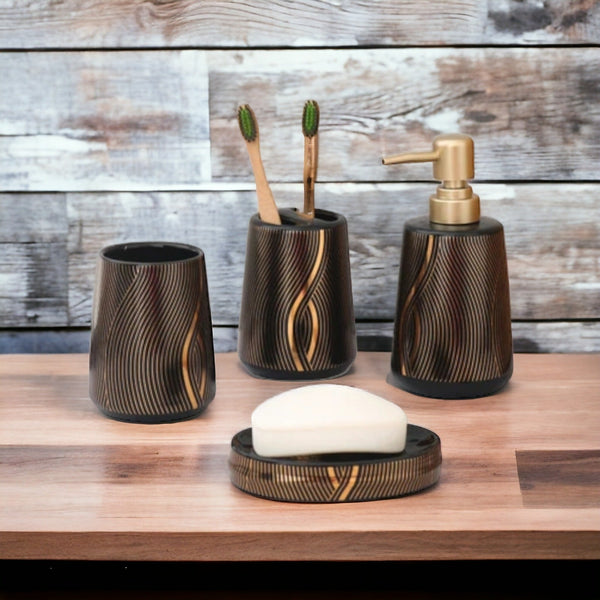 Monochrome Muse Bathroom Accessories Set - 1 Soap Dispenser + Toothbrush Holder + 1 Tumblers + 1 Soap Dish (W)