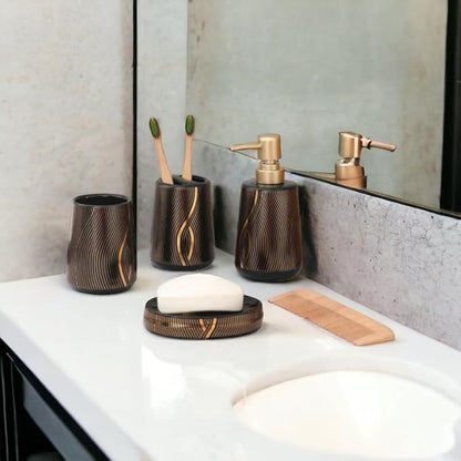 Monochrome Muse Bathroom Accessories Set - 1 Soap Dispenser + Toothbrush Holder + 1 Tumblers + 1 Soap Dish (W)