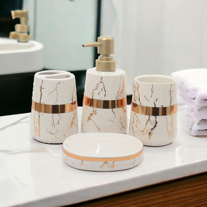 Minimalist Metallic Design Bathroom Accessories Set - 1 Soap Dispenser + Toothbrush Holder + 1 Tumblers + 1 Soap Dish (W)