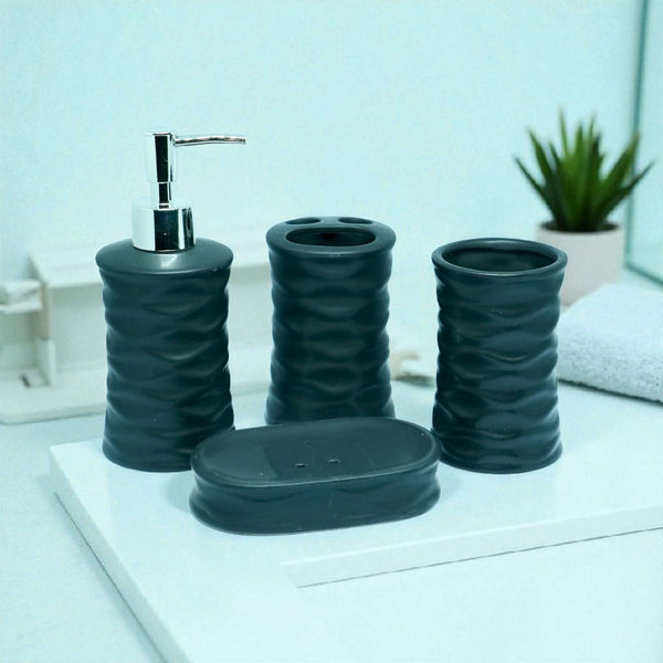 Ripple Design Bath Accessories Set - 1 Soap Dispenser + Toothbrush Holder + 1 Tumblers + 1 Soap Dish (W) Urban Nivasa