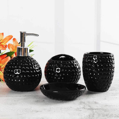 Honeycomb Bath Accessories Set - 1 Soap Dispenser + Toothbrush Holder + 1 Tumblers + 1 Soap Dish (W)