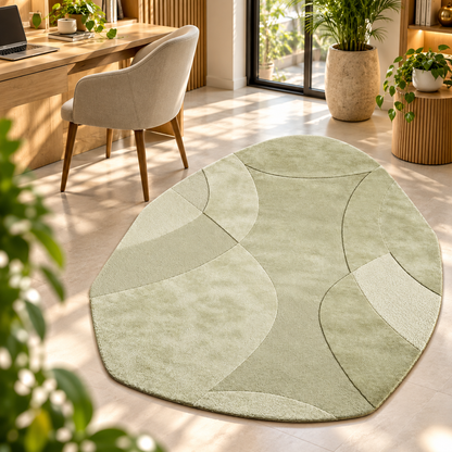 Ivory Minimalist Curve Rug | Subtle Flowing Curved Lines on Solid Base (GG)