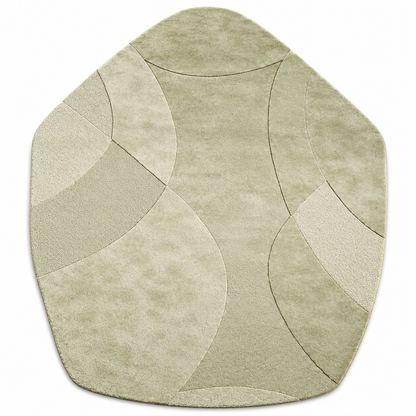 Ivory Minimalist Curve Rug | Subtle Flowing Curved Lines on Solid Base (GG)