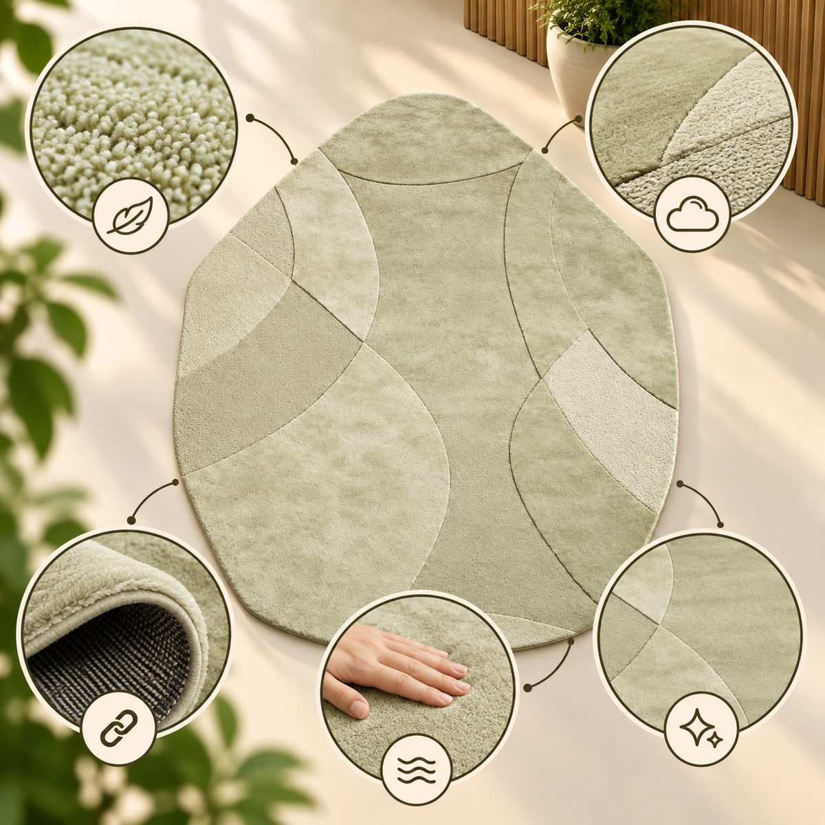 Ivory Minimalist Curve Rug | Subtle Flowing Curved Lines on Solid Base (GG)