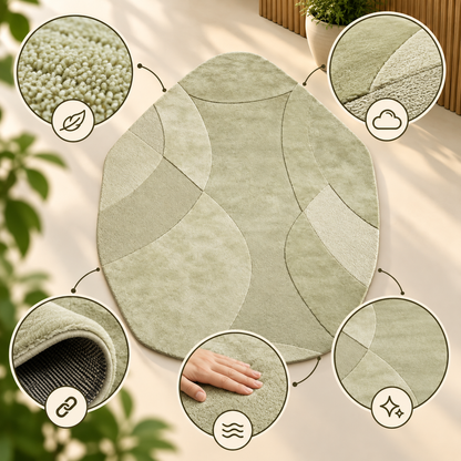 Ivory Minimalist Curve Rug | Subtle Flowing Curved Lines on Solid Base (GG)