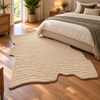 Ivory Textured New Zealand Wool Rug | Subtle Quilted Texture Pattern (GG)