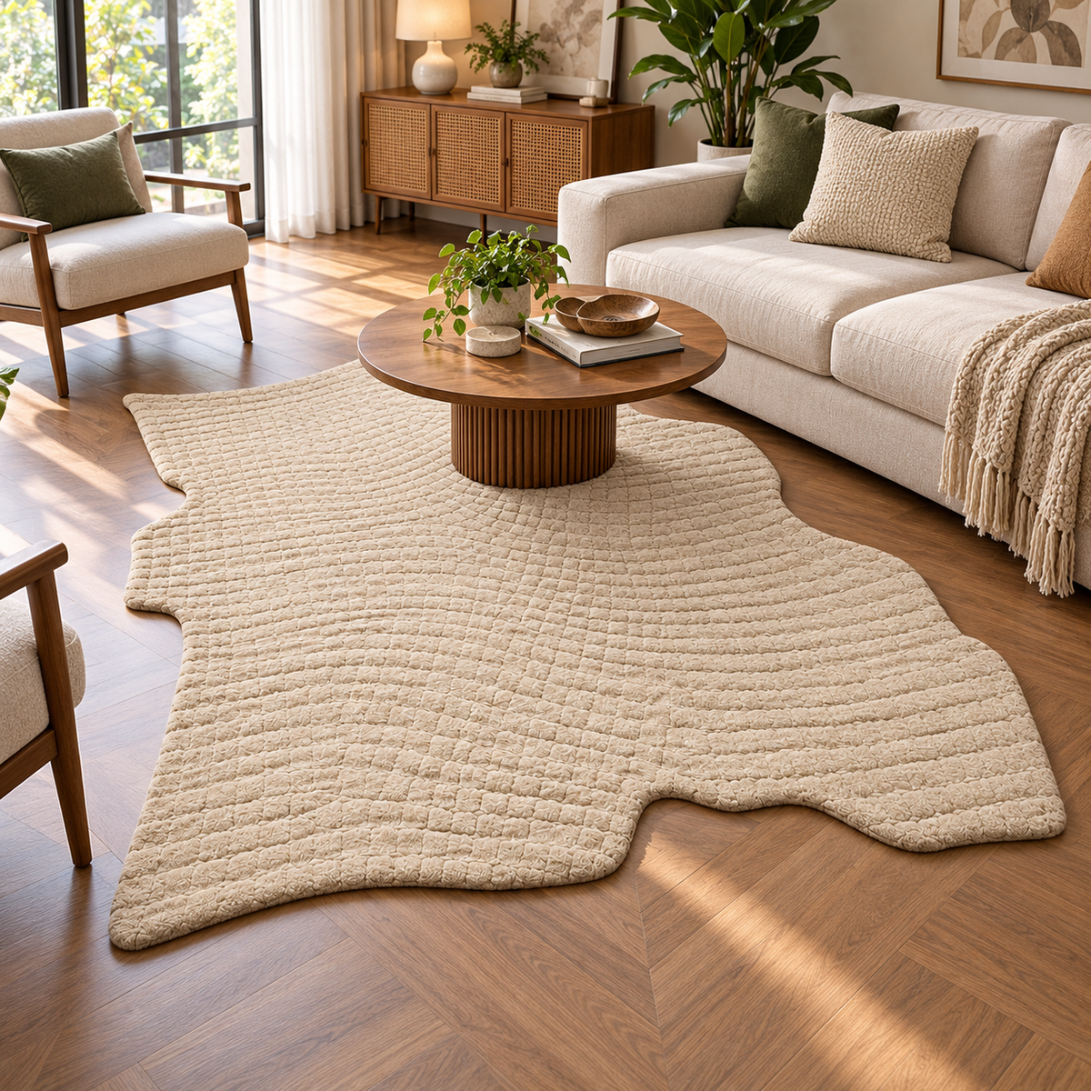 Ivory Textured New Zealand Wool Rug | Subtle Quilted Texture Pattern (GG)