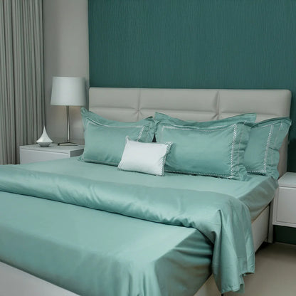 Junoon Ice Green (400 TC) - 100% Cotton King-Size Bedsheet + 4 Pillow Covers