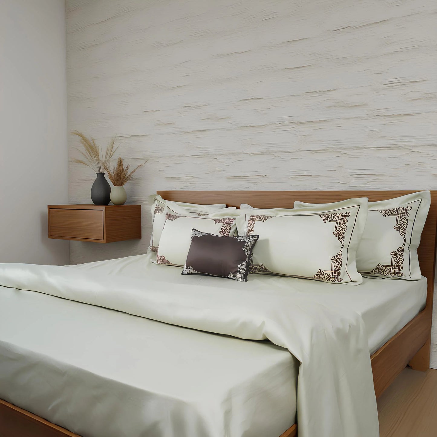 Junoon Lame White (400 TC) - 100% Cotton King-Size Bedsheet + 4 Pillow Covers