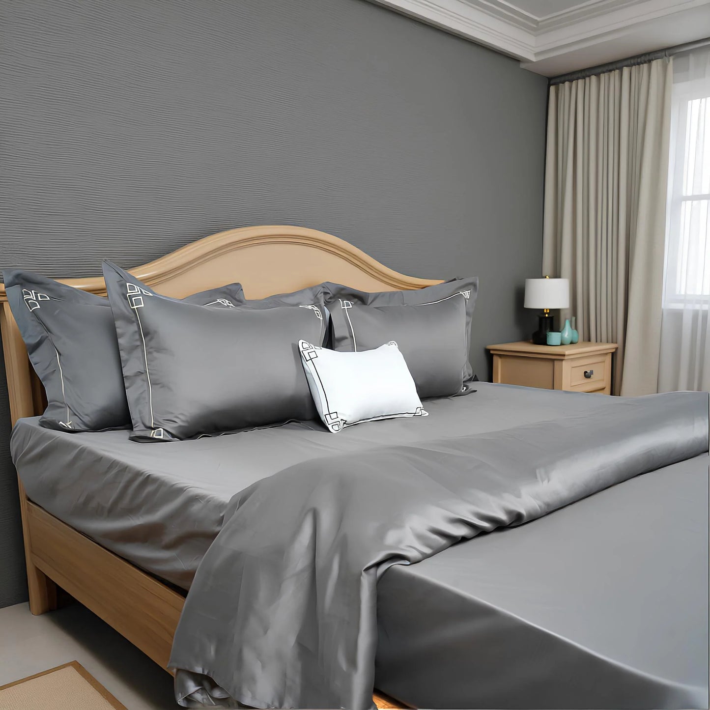 Junoon Rio Grey (400 TC) - 100% Cotton King-Size Bedsheet + 4 Pillow Covers