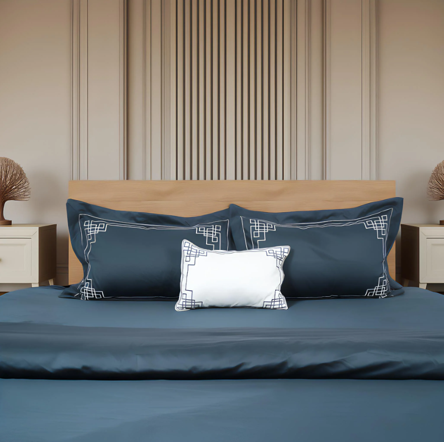 Junoon Star Blue (400 TC) - 100% Cotton King-Size Bedsheet + 4 Pillow Covers