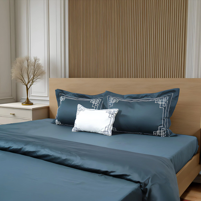 Junoon Star Blue (400 TC) - 100% Cotton King-Size Bedsheet + 4 Pillow Covers