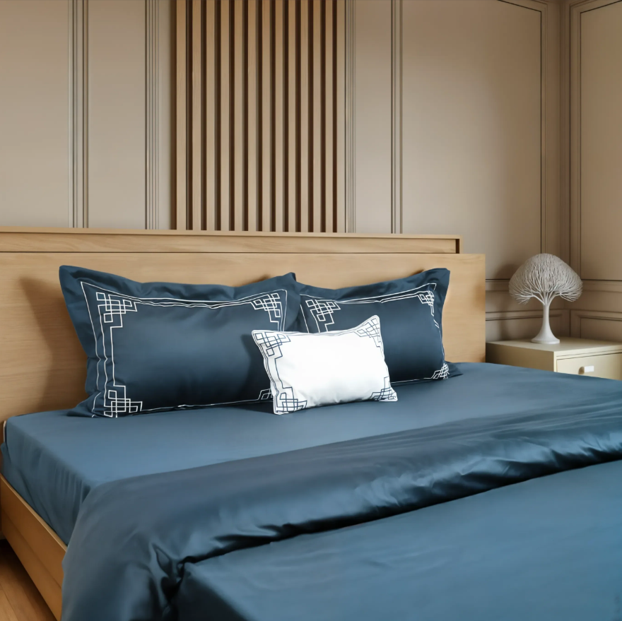 Junoon Star Blue (400 TC) - 100% Cotton King-Size Bedsheet + 4 Pillow Covers