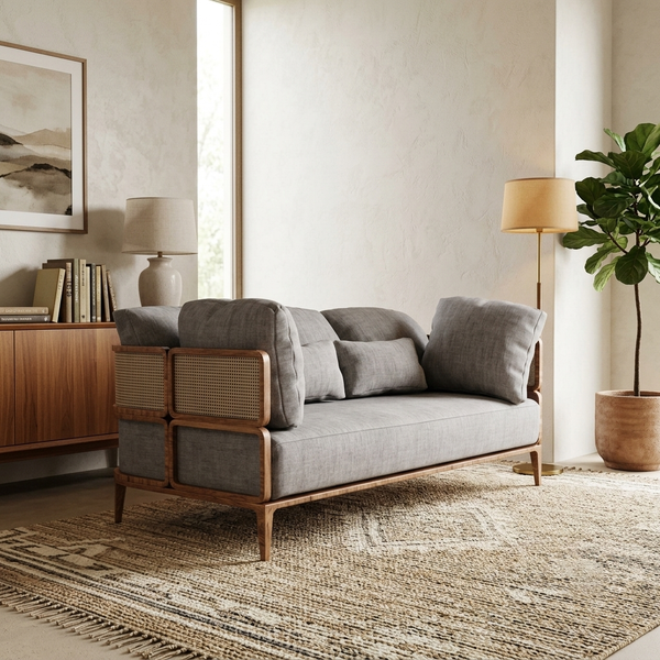 Kyoto Woven Cane & Wood 2-Seater Sofa (1500mm) - (NO)