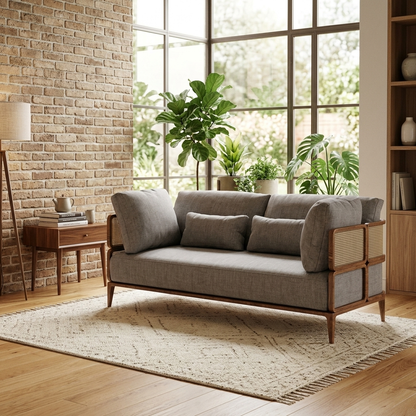 Kyoto Woven Cane & Wood 2-Seater Sofa (1500mm) - (NO)