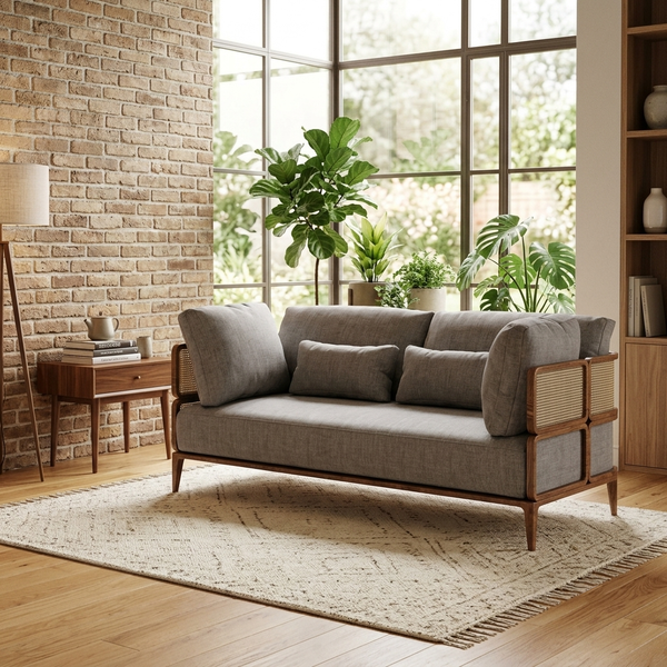 Kyoto Woven Cane & Wood 2-Seater Sofa (1500mm) - (NO)