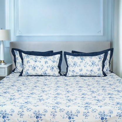 Laska Blue Amber (150 TC) - 100% Cotton King-Size Bedsheet + 2 Pillow Covers