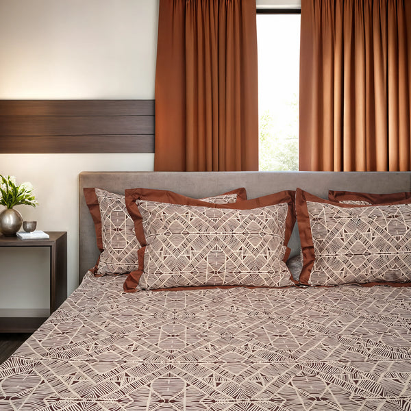 Laska Brown Obs (150 TC) - 100% Cotton King-Size Bedsheet + 2 Pillow Covers
