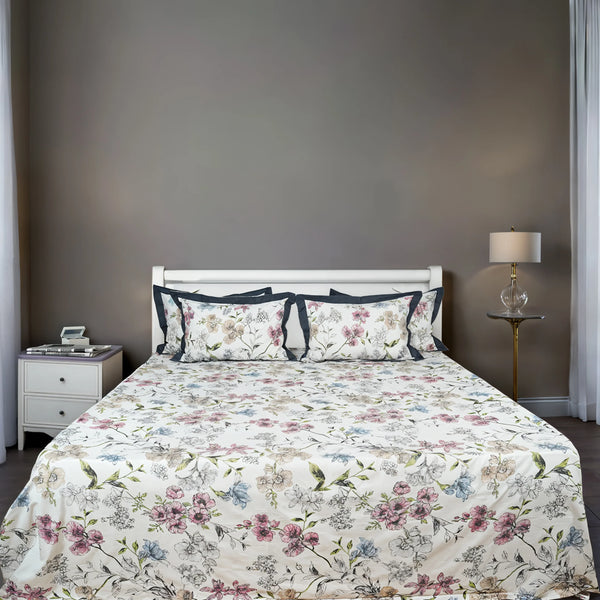 Laska Nature Note (150 TC) - 100% Cotton King-Size Bedsheet + 2 Pillow Covers
