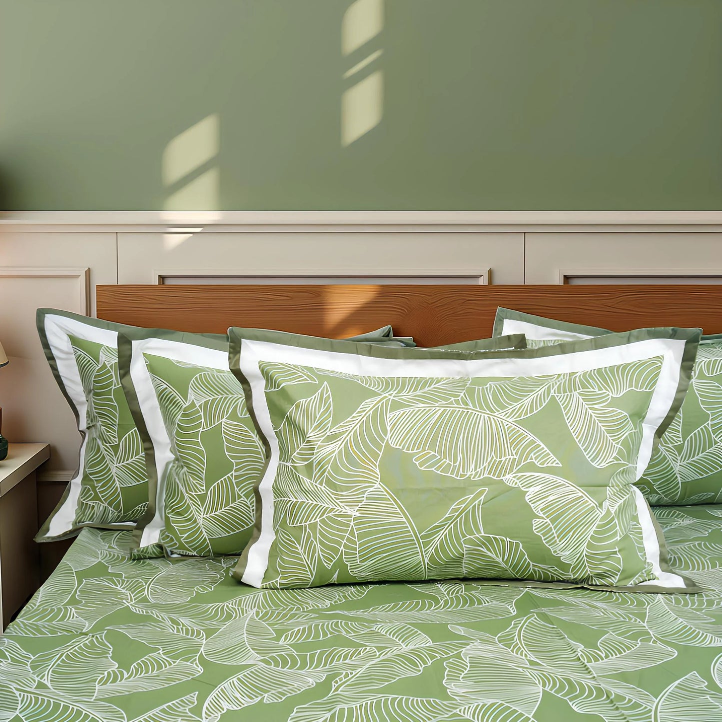 Lavish Olive Grove 100% Cotton King-Size Bedsheet + 2 Pillow Covers